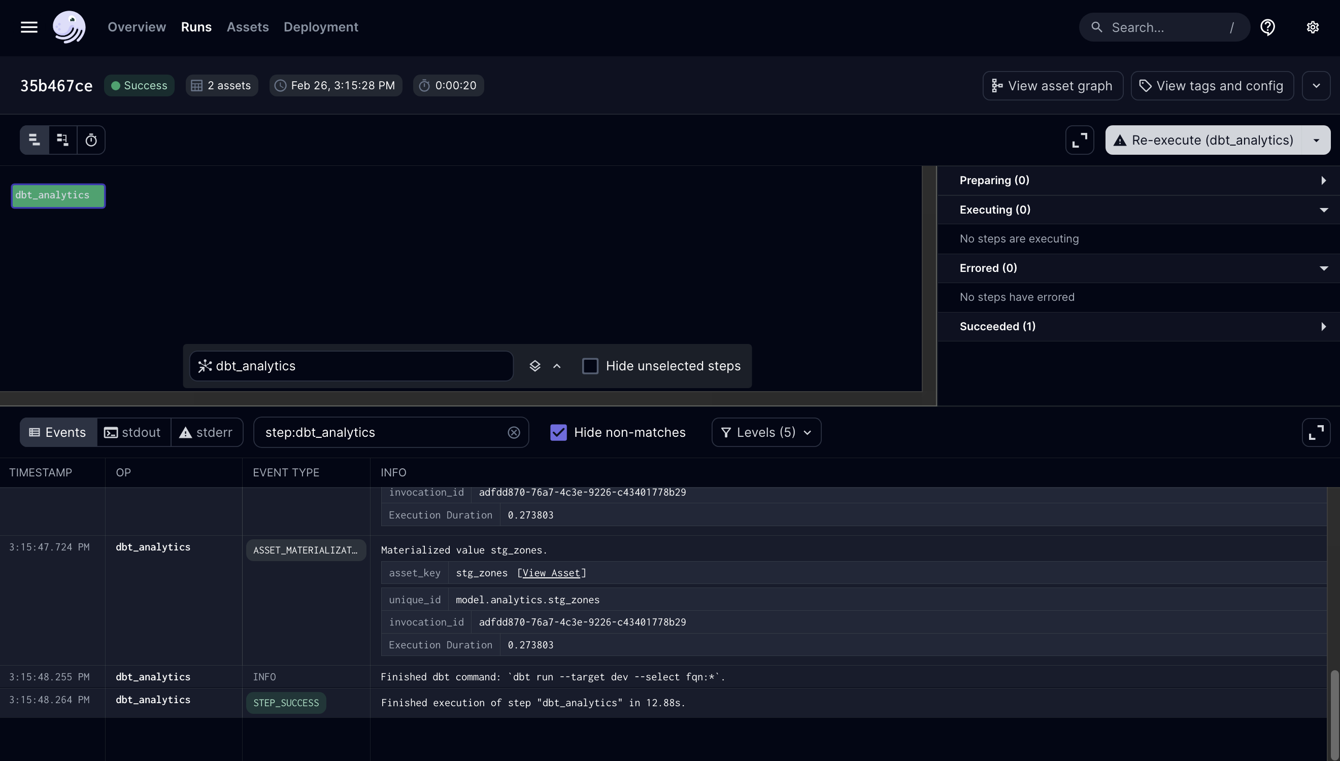 Run details page in the Dagster UI